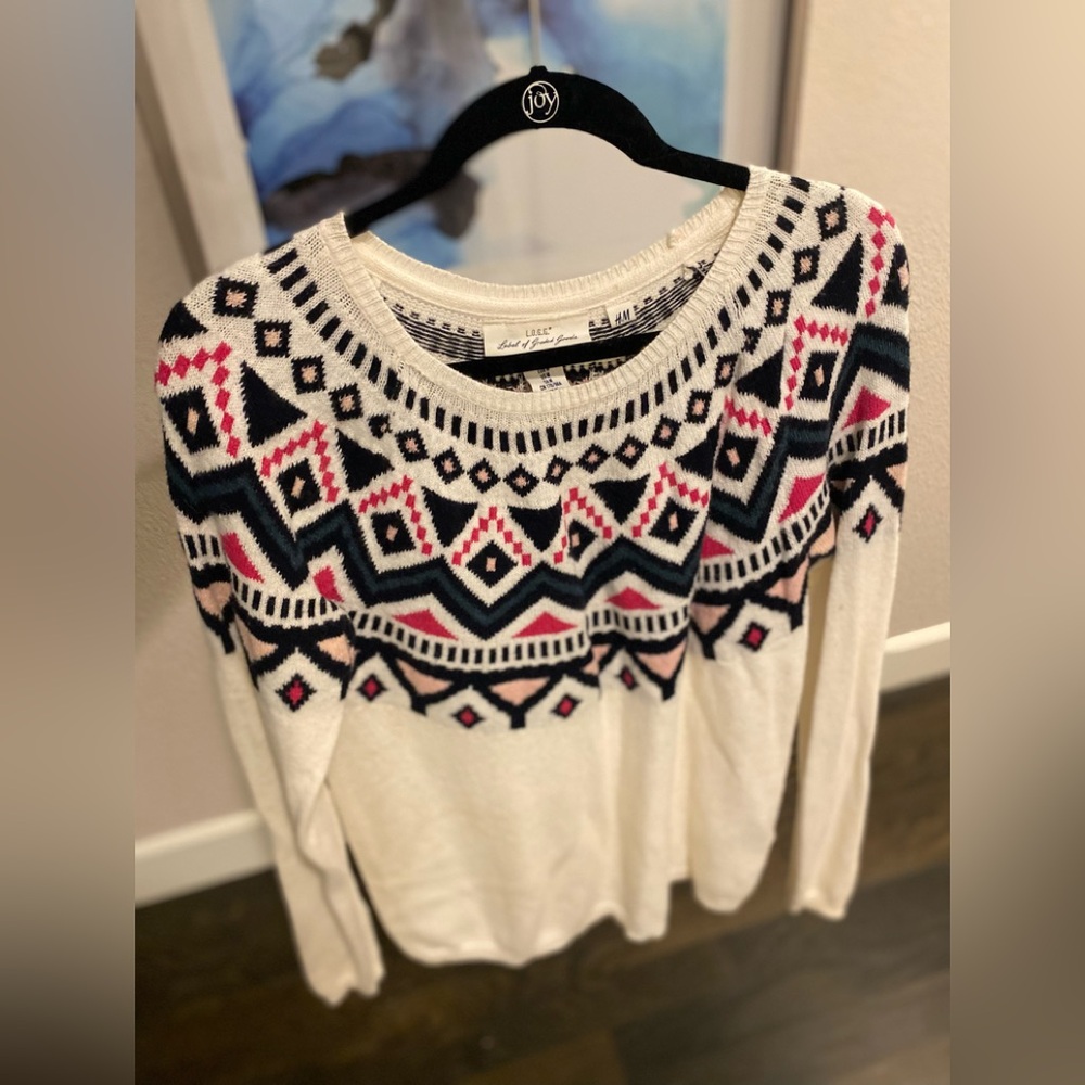H&M L.O.G.G. Sweater size medium off white with teal, hot pink and light pink